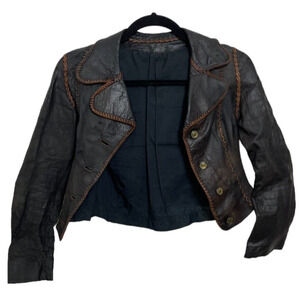 Vintage North Beach Leather Womens Jacket Whipstitch Hippie 70s Boho Brown XXS